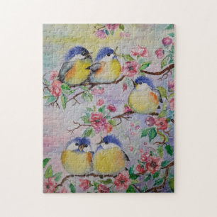 Watercolor - Cute Sparrows Jigsaw Puzzle
