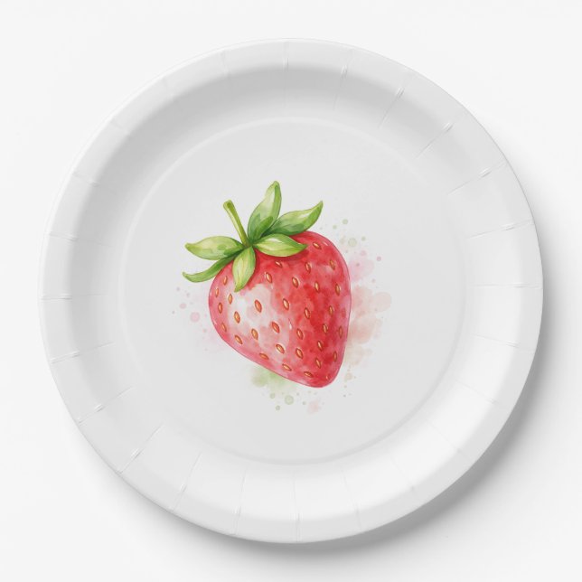 Watercolor Cute Strawberry Party event  Paper Plate (Front)