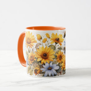 Watercolor Cute Sunflower Bees Mug