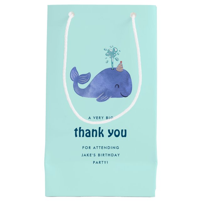Watercolor Cute Whale Party Hat Birthday  Small Gift Bag (Front)