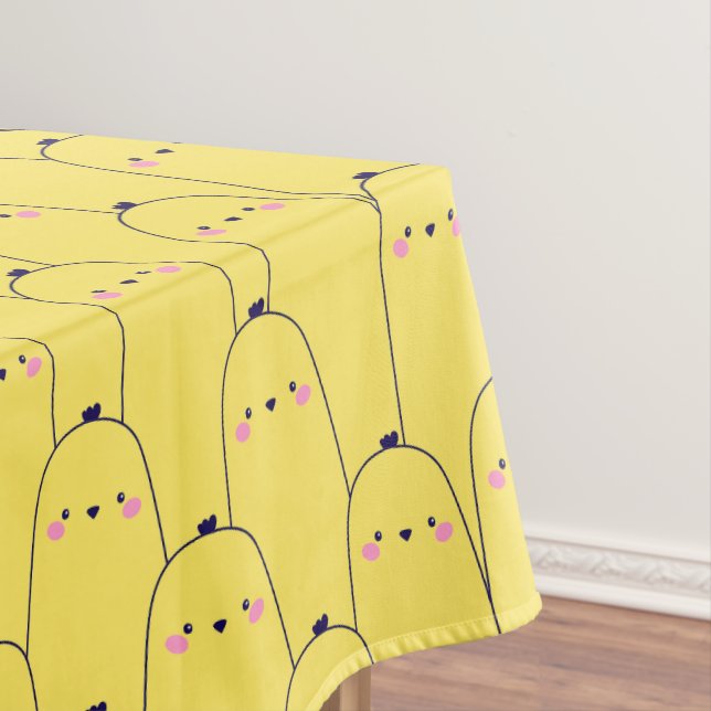 Watercolor Cute Yellow Chick & Bunny Pattern Tablecloth (In Situ)