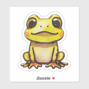 Watercolor cute yellow smiley frog sticker