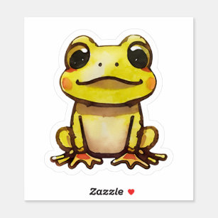 Watercolor cute yellow smiley frog sticker