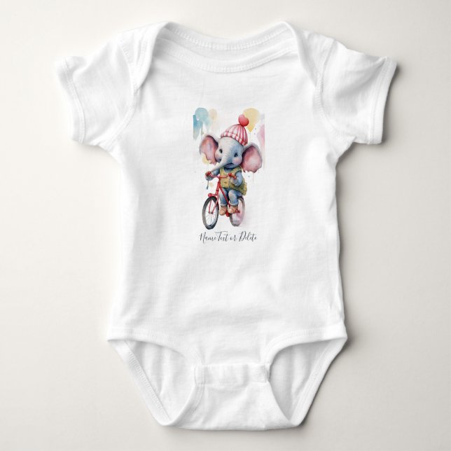 Watercolor Cycling Elephant Baby Bodysuit (Front)