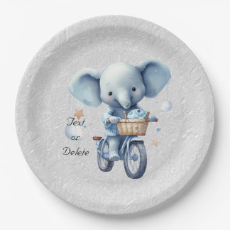 Watercolor Cycling Elephant Paper Plate