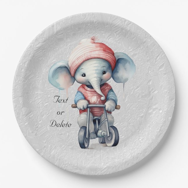 Watercolor Cycling Elephant Paper Plate (Front)