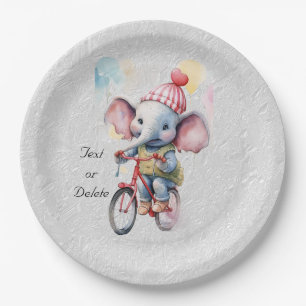 Watercolor Cycling Elephant Paper Plate