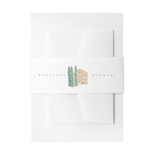Watercolor Cypress Trees Wedding Invitation Belly Band