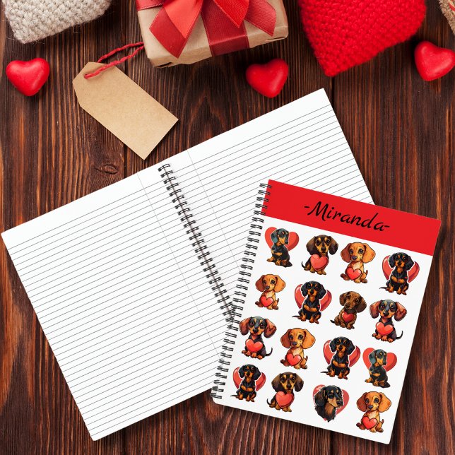 Watercolor Dachshund Valentine with Red Heart Notebook (Watercolor Dachshund Valentine with Red Heart Notebook)