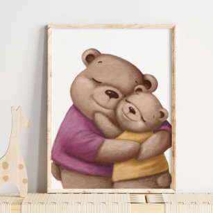 Watercolor Daddy Bear Hug   Bear Wall Print