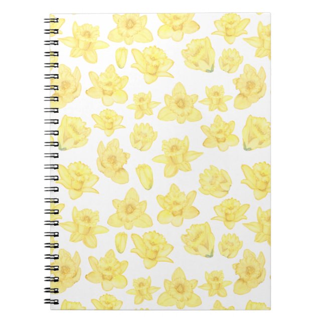 Watercolor Daffodil Ditzy Floral Patterned Notebook (Front)
