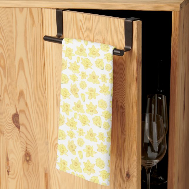 Watercolor Daffodil Ditzy Floral Tea Towel (Thirds Fold)