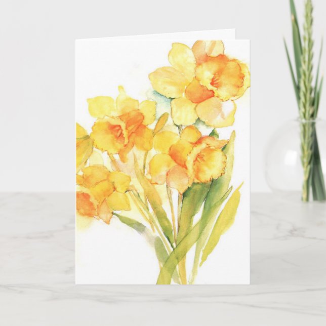 Watercolor daffodil flowers sympathy greeting card (Front)