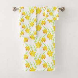 Watercolor Daffodil Pattern Bath Towel Set
