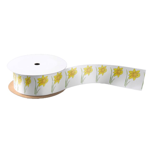 Watercolor Daffodil Pattern Satin Ribbon (Spool)