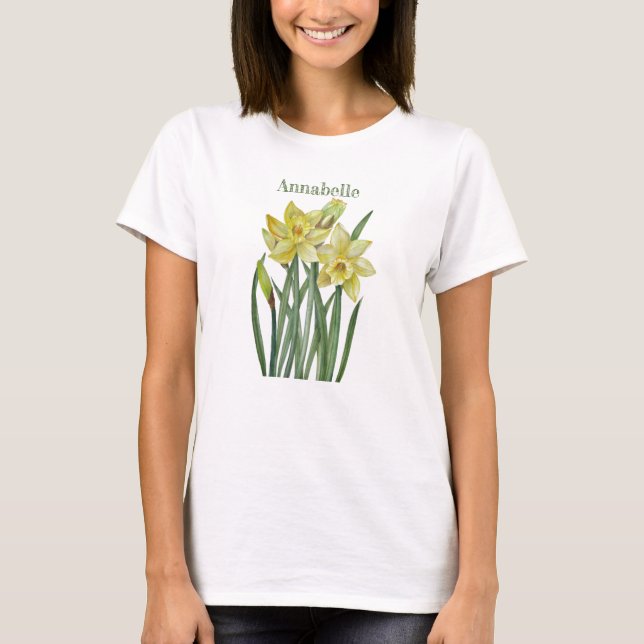 Watercolor Daffodils Flower Portrait Illustration T-Shirt (Front)
