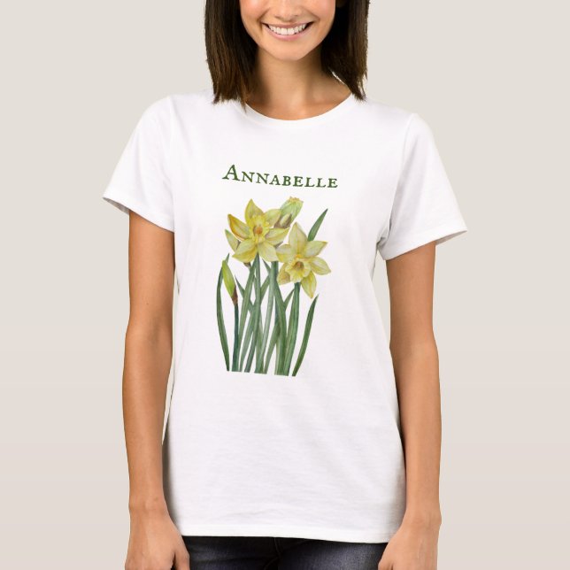 Watercolor Daffodils Flower Portrait Illustration T-Shirt (Front)
