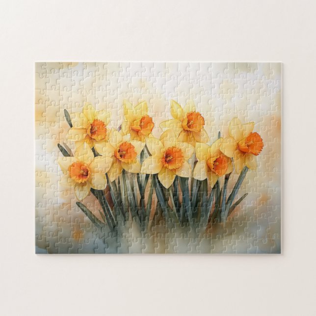 Watercolor Daffodils Yellow and Green Jigsaw Puzzle (Horizontal)