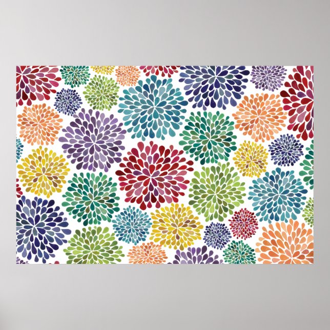 Watercolor Dahlia Flowers Bright Poster Art Print (Front)