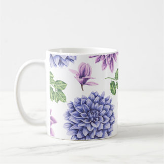 Watercolor Dahlias Purple Blue Coffee Mug
