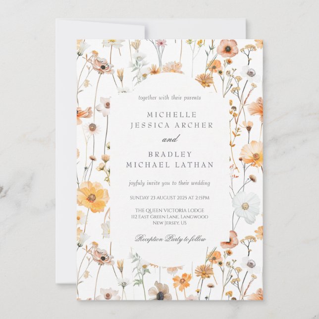 Watercolor Dainty Flowers Wedding Invitation (Front)