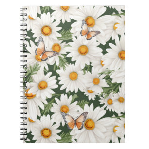 Watercolor Daisies and Monarch Butterflies Notebook