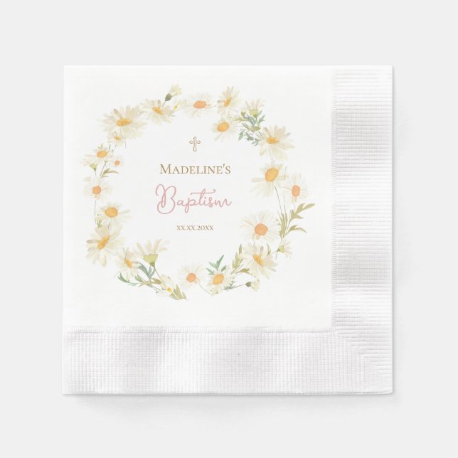  watercolor daisies Baptism Napkin (Front)