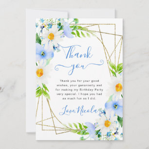 Watercolor Daisies Blue Flowers Frame Birthday Thank You Card