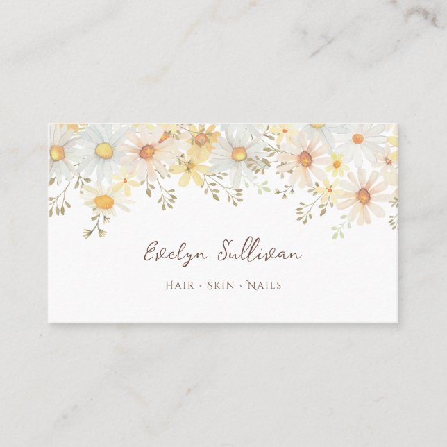 Watercolor daisies business card (Front)