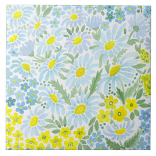 Watercolor daisies ceramic tile