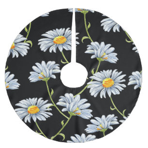 Watercolor Daisies: Floral Vintage Backdrop Brushed Polyester Tree Skirt