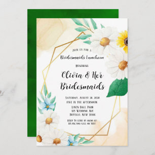 Watercolor Daisies Geometric Bridesmaids Luncheon Invitation