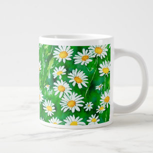 Watercolor Daisies in a Green Field Large Coffee Mug