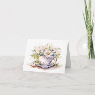 Watercolor Daisies In Coffee Cup Note Card