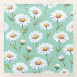 Watercolor daisies on glass coaster