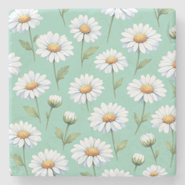 Watercolor daisies on  stone coaster (Front)