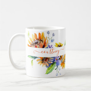 Watercolor daisies personalised coffee mug
