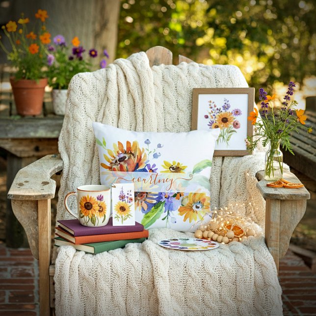 Watercolor daisies personalised  cushion (Creator Uploaded)