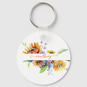 Watercolor daisies personalised key ring