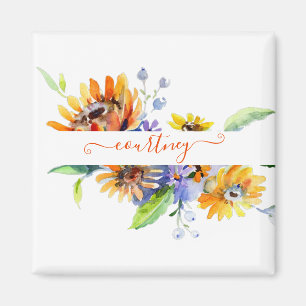 Watercolor daisies personalised magnet