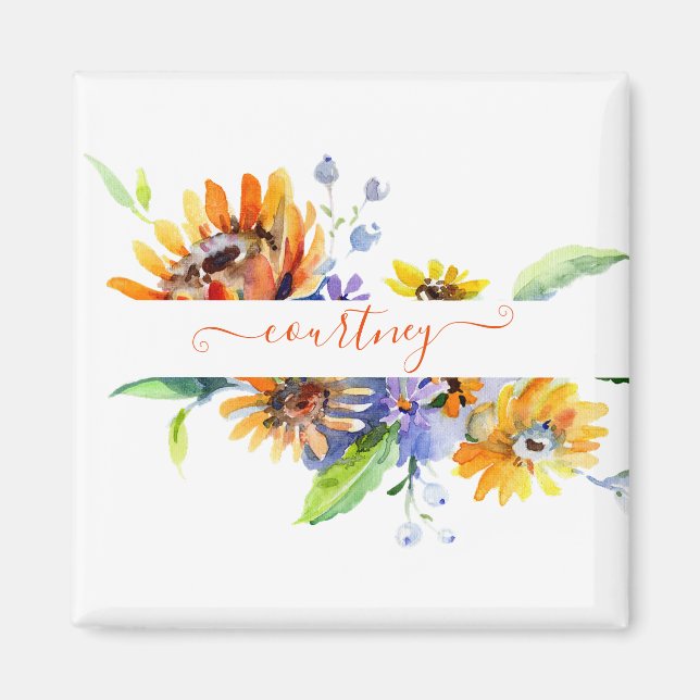 Watercolor daisies personalised   magnet (Front)