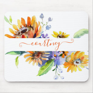 Watercolor daisies personalised mouse pad