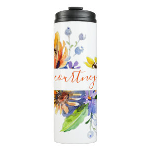 Watercolor daisies personalised thermal tumbler