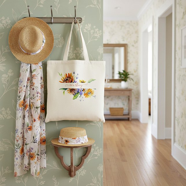 Watercolor daisies personalised  tote bag (Creator Uploaded)