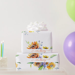 Watercolor daisies personalised wrapping paper