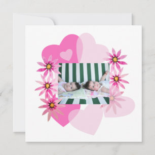 Watercolor Daisies Pink Hearts Photo Twins