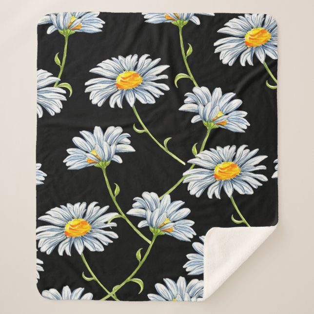 Watercolor daisies. Seamless floral background wit Sherpa Blanket (Front)