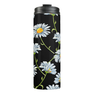 Watercolor daisies. Seamless floral background wit Thermal Tumbler