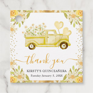 Watercolor Daisies Truck and Flowers Quinceanera Favour Tags