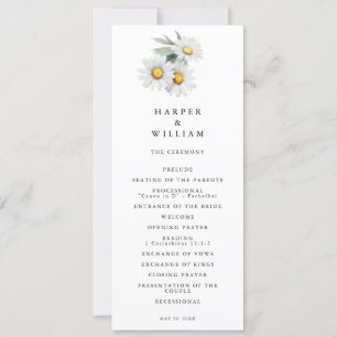 Watercolor daisies wedding program
